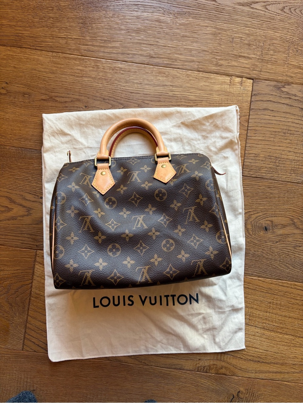 Louis Vuitton Speedy 25 Monogram Canvas Satchel with Natural Leather Trim